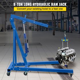 Hydraulic Long Ram Jack, 8 Tons/17363 lbs Capacity, with Single Piston Pump and Clevis Base, Manual Cherry Picker with Handle, for Garage/Shop Cranes
