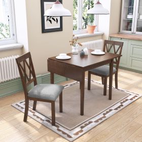 3 Piece Kitchen Dining Set with Drop Leaf Dining Table and 2 Dining Upholstered Chairs, Dining Room Set for Small Places, Brown