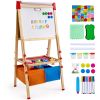 Art Easel for Kids, 3-in-1 Wooden Double-Sided Kid's Art Easel with Magnetic Whiteboard, Chalkboard, Paper Roll