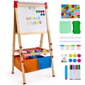Art Easel for Kids, 3-in-1 Wooden Double-Sided Kid's Art Easel with Magnetic Whiteboard, Chalkboard, Paper Roll