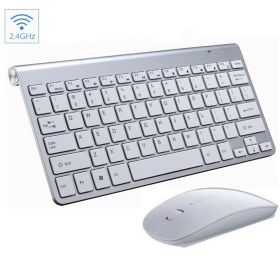 Mini Wireless Keyboard And Mouse Set Waterproof 2.4G For Mac Apple PC Computer (Color: Silver)