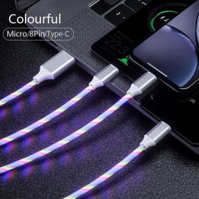 3 in 1 LED Fast Charging Cable Adapter For iPhone Micro USB Type C Charger Cord (Color: Iridescent)