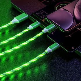 3 in 1 LED Fast Charging Cable Adapter For iPhone Micro USB Type C Charger Cord (Color: Green)