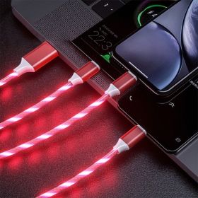 3 in 1 LED Fast Charging Cable Adapter For iPhone Micro USB Type C Charger Cord (Color: Red)