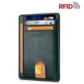 Mens Leather Slim Wallet Credit Card Holder RFID Blocking Pocket ID Money PU USA (Pattern: Smooth Green)
