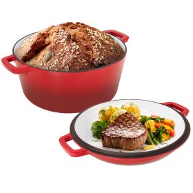 Enameled Cast Iron Dutch Oven with Serving Lid + ENCLOSED THERMAL CIRCLE Design (Color: Red)