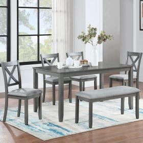 6 Piece Kitchen Dining Set, Rectangular Wooden Dining Table with 4 Upholstered Chairs and a Bench, Dining Table Set for 6 People, Living Room (Color: as Pic)